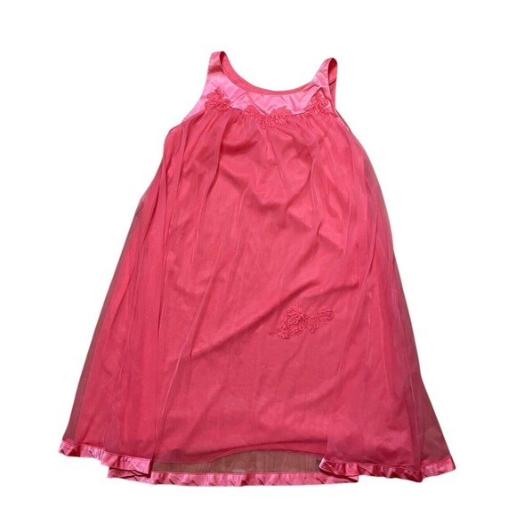 Vintage Gossard Artemis Pink Nightgown Medium 1960s Chiffon Layer Lace Appliqué - Picture 9 of 10